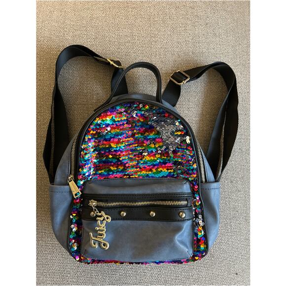 Juicy Couture Los Angeles Denim Blue Multicolor Sequin Backpack w/ Pockets - Picture 1 of 7
